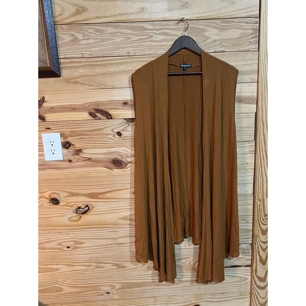 Urban CoCo Women's XXL Sleeveless Open Front Boho Gold Cardigan Vest Asymmetric